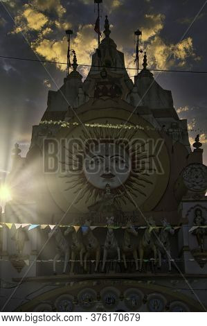 Gujrat, India - November 17, 2012: Suryanarayan Hindu Temple ( Sun Temple ) Entrance Against Dramati