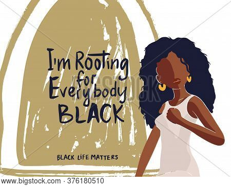Beautiful African American Young Woman Vector Card. Fashion Female Poster With Hand Drawn Lettering 