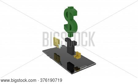3d Rendering Of Black Smartphone With Green Money Symbol, Yellow Boots, Black Shirt, Yellow Shorts A