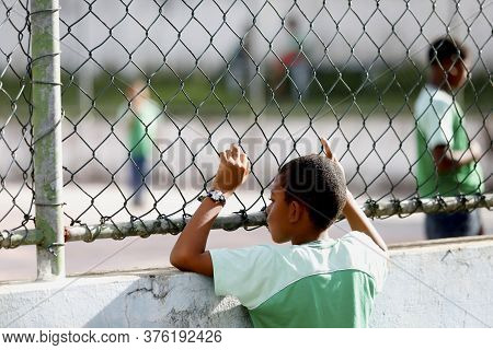 Alagoinhas, Bahia / Brazil - August 1, 2019: Public School Student Is Seen Near The School's Sports 
