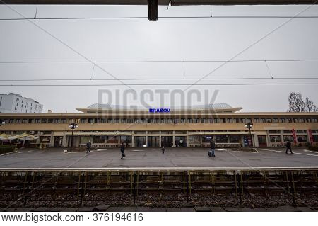 Brasov, Romania - February 15, 2020: Brasov Train Station (gara De Brasov) Seen From Its Main Platfo