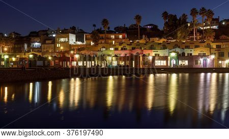 Blue Hour Over Capitola Village. Capitola, Santa Cruz County, California, Usa.