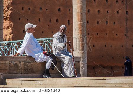 Rabat, Morocco - Oct 13, 2019: People In Front Of The Hassan Tower And Mausoleum Of Mohammed V. Maus