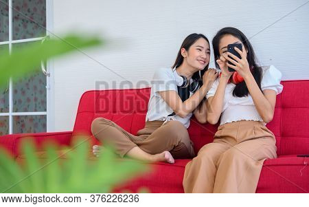 Asian Lesbian Love Couple Daily Lifestyle. Indoor Activity Together At Home. Pride And The Lgbt Comm