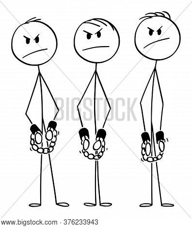 Vector Cartoon Stick Figure Drawing Conceptual Illustration Of Angry Rough Arrested Men, Gang Or Cri