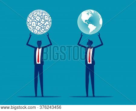 Business And Financial World. Different World Of People Concept. Flat Cartoon  Vector Illustration