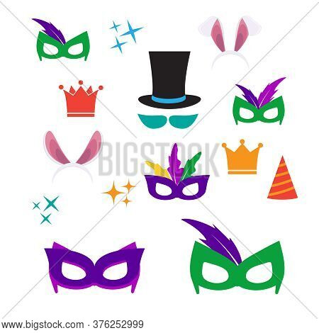 Party Birthday Photo Booth Props. Hat And Mask, Costume And Cylinder, Bunny Ears Nose Moustache