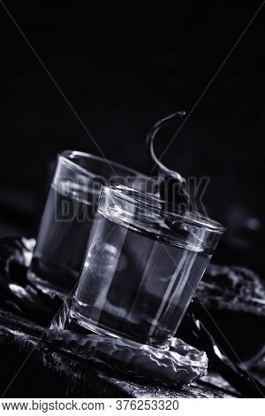 Vodka With Pepper, Black-and-white Image, Imitation Of The Old Photos, Selective Focus