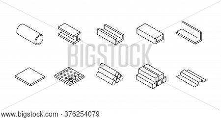 Rolled Metal - Set Of Isometric Icons In Thin Line Style For Industry And Metallurgy