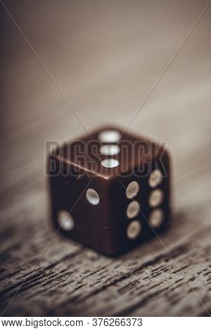 Dice On Table, Vintage Effect. Background For Casino Games, Gambling, Luck Or Randomness. Rolling Th