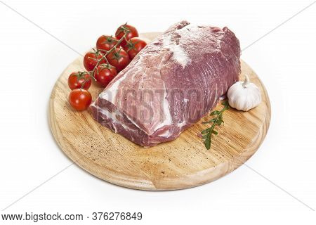 Raw Meet On The Cutting Board Isolated On The White Background