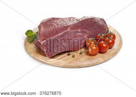 Raw Beef Fillet On The Cutting Board Isolated On The White Background