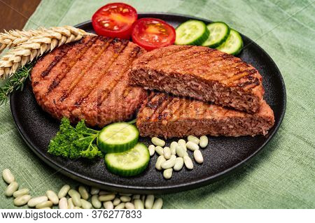 Source Of Fibre Plant Based Vegan Soya Protein Grilled Burgers, Meat Free Healthy Food