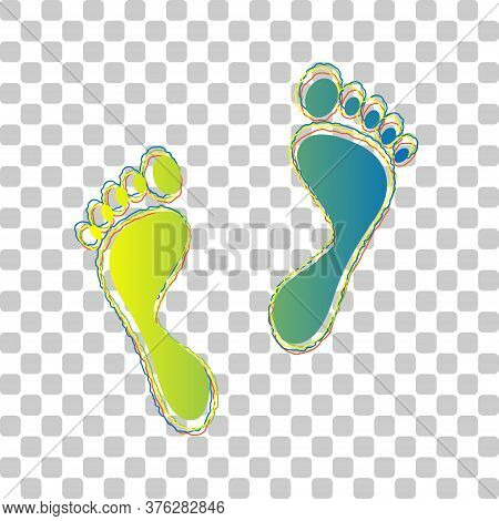 Foot Prints Sign. Blue To Green Gradient Icon With Four Roughen Contours On Stylish Transparent Back