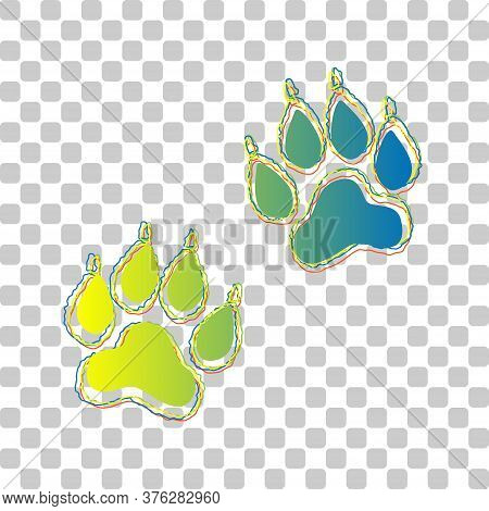Animal Tracks Sign. Blue To Green Gradient Icon With Four Roughen Contours On Stylish Transparent Ba