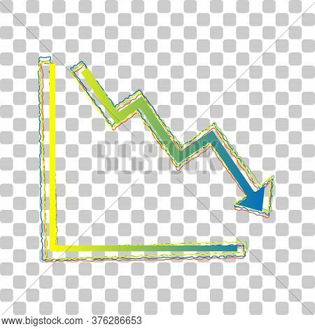 Arrow Pointing Downwards Showing Crisis. Blue To Green Gradient Icon With Four Roughen Contours On S
