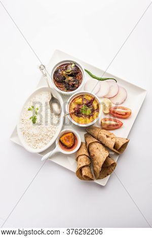 Indian Food Platter Or Thali Contains Vegetarian Recipes, A Complete Meal