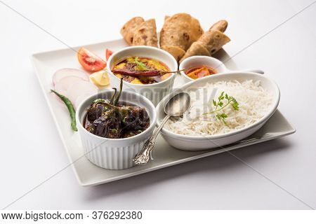 Indian Food Platter Or Thali Contains Vegetarian Recipes, A Complete Meal