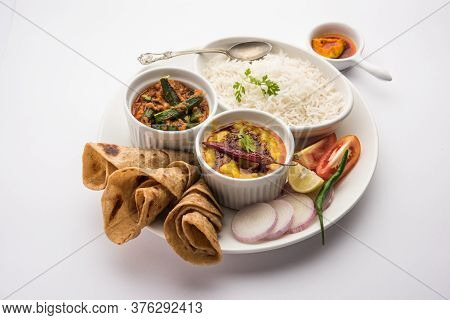 Indian Food Platter Or Thali Contains Vegetarian Recipes, A Complete Meal