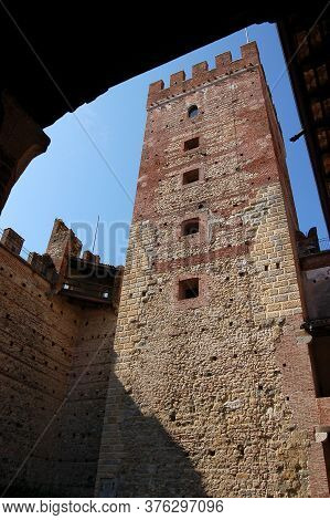 Close-up Of The Medieval Castle Of Marostica City With A Tower. Vicenza Province, Veneto, Italy, Eur