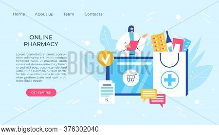 Online Pharmacy Concept. Pharmacist Helps To Collect An Order On The Site.