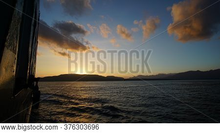 Beautiful Sunrise On The Ferry In The Bali Strait