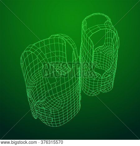 Police Flak Jacket Or Bulletproof Vest. Bullet Proof Concept. Wireframe Low Poly Mesh Vector Illustr