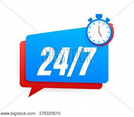 24-7 Service Concept. 24-7 Open. Support Service Icon. Vector Stock Illustration.