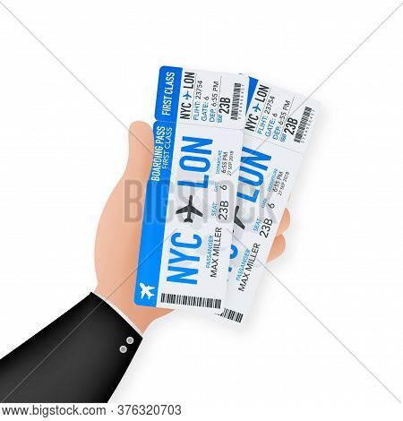 Airline Boarding Pass Tickets To Plane For Travel Journey. Airline Tickets. Vector Stock Illustratio