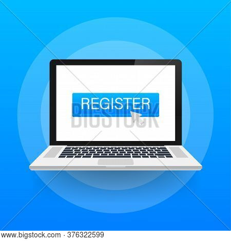Register Now With Cursor Button. Internet Icon. Pointer Click Icon. Vector Stock Illustration.
