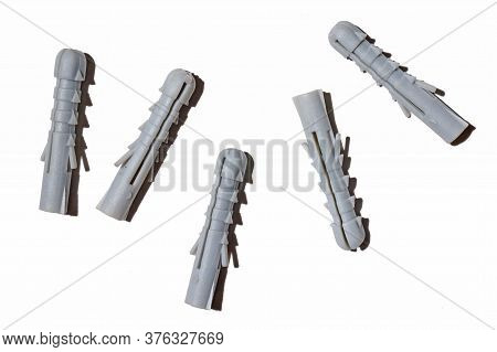 Gray Plastic Dowel On A White Background. Top View. Isolate