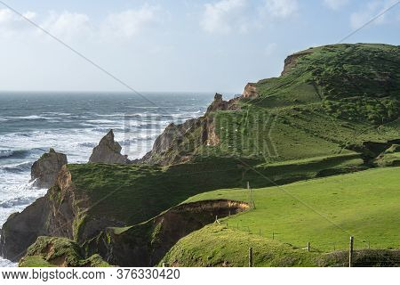 Sandymouth Is A Beach Three Miles North Of Bude In Cornwall, England, United Kingdom