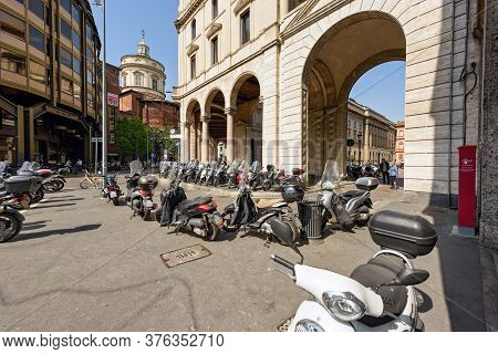 Milan, Italy - April 17, 2018. View Of The Filippo Meda Square In The Historical Centre Of Milan. Re