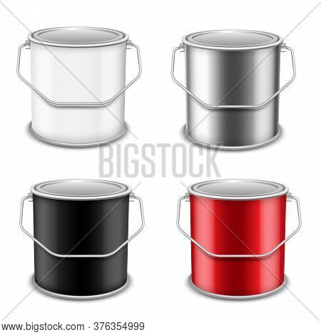 Realistic Vector 3d Mockup Paint Can Set. Realistic Template For Advertising Paintwork Products.