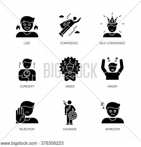 Human Emotions Black Glyph Icons Set On White Space