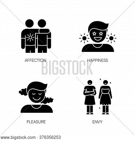 Positive And Negative Emotions Black Glyph Icons Set On White Space