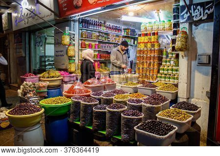 Traditional Street Food  And Olives Inside Hamidiyahs Souq  Located Inside The Old Walled City Of Da