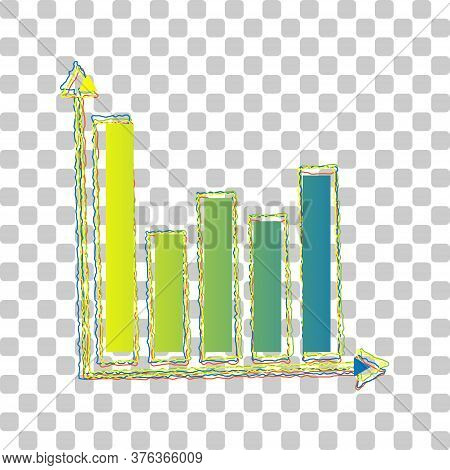 Business Graph Sign. Blue To Green Gradient Icon With Four Roughen Contours On Stylish Transparent B