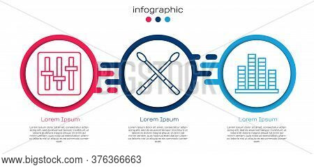 Set Line Sound Mixer Controller, Drum Sticks And Music Equalizer. Business Infographic Template. Vec