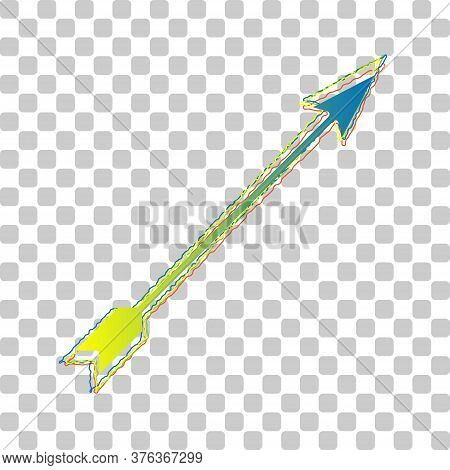 Arrow Sign. Blue To Green Gradient Icon With Four Roughen Contours On Stylish Transparent Background