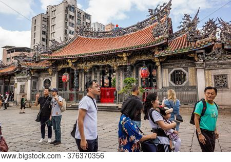 Taipei, Taiwan - October 20th, 2019: famous attraction of Lungshan temple at Taipei, Taiwan