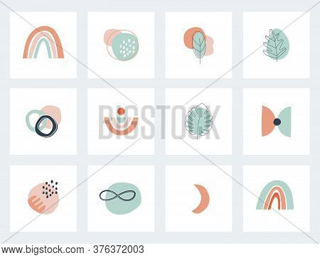 Social Network Highlights Cover. Abstract Boho Earthy Terracotta And Mint Shapes And Elements. Vecto