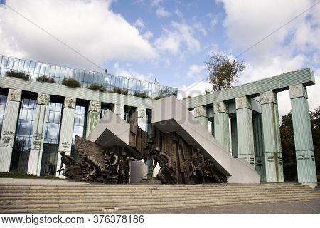 Warsaw Uprising Monument Or Pomnik Powstania Warszawskiego Statue In Krasinski Square For Polish Or