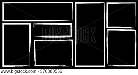 Vector Background From A Frame In Grunge Style. Scratched White Rectangles. Chalk Flat Abstract Rect