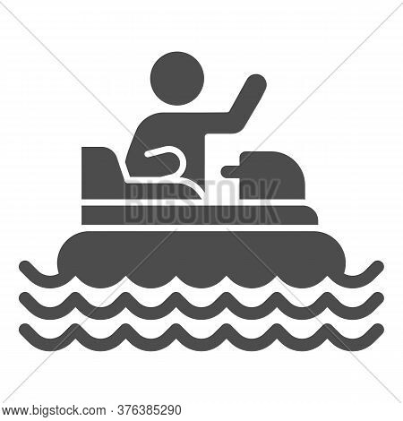 Catamaran With Person Solid Icon, Amusement Park Concept, Beach Boat With Pedals Sign On White Backg