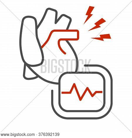 Heart Ache Thin Line Icon, Body Pain Concept, Heart Attack Sign On White Background, Heart Organ And