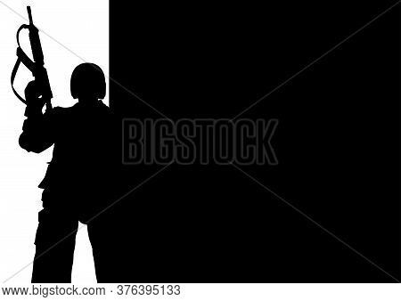 Silhouette Illustration Of A Soldier In Black And White
