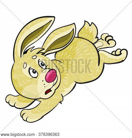 Hare Scared And Runs Away, Cartoon Illustration, Isolated Object On A White Background, Vector Illus