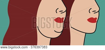 Correction Of Womans Double Chin Before And After. Vector Illustration Of Liposuction Or Lipolytics 