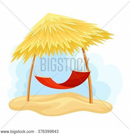 Thatch Or Straw Roof With Hanging Hammock Vector Illustration